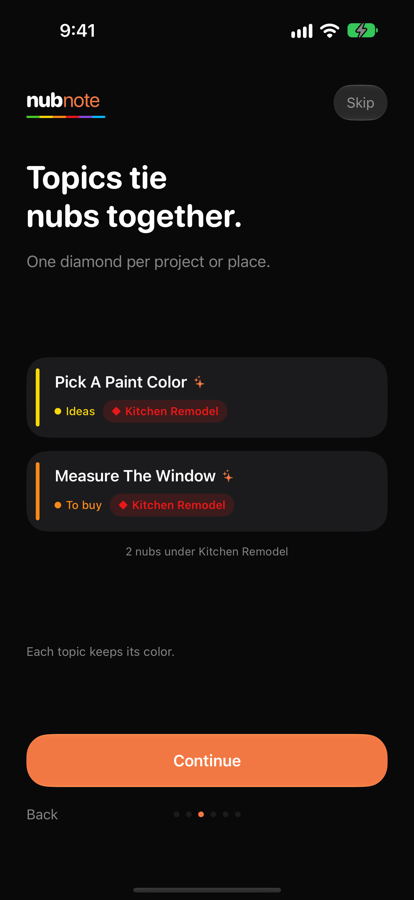 Nubnote screenshot: Topics